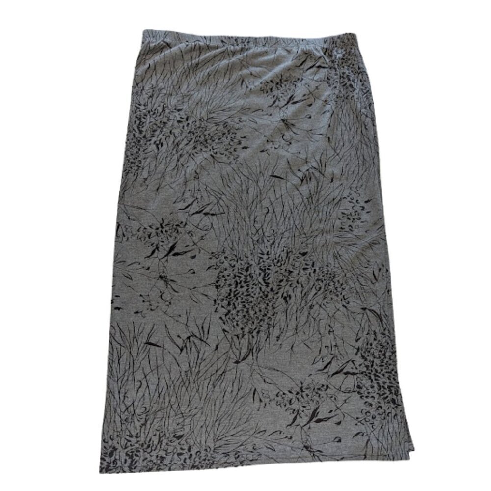 In Due Time Maternity Skirt Heather Grey with Black Floral Stretchy* Sz XL